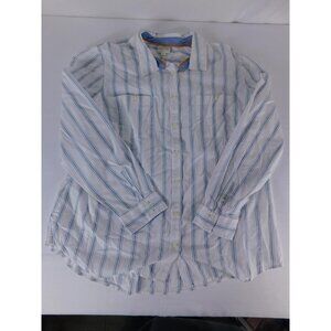 St. John's Bay Shirt Mens 2XL White Striped Long Sleeve Button-Up Cotton